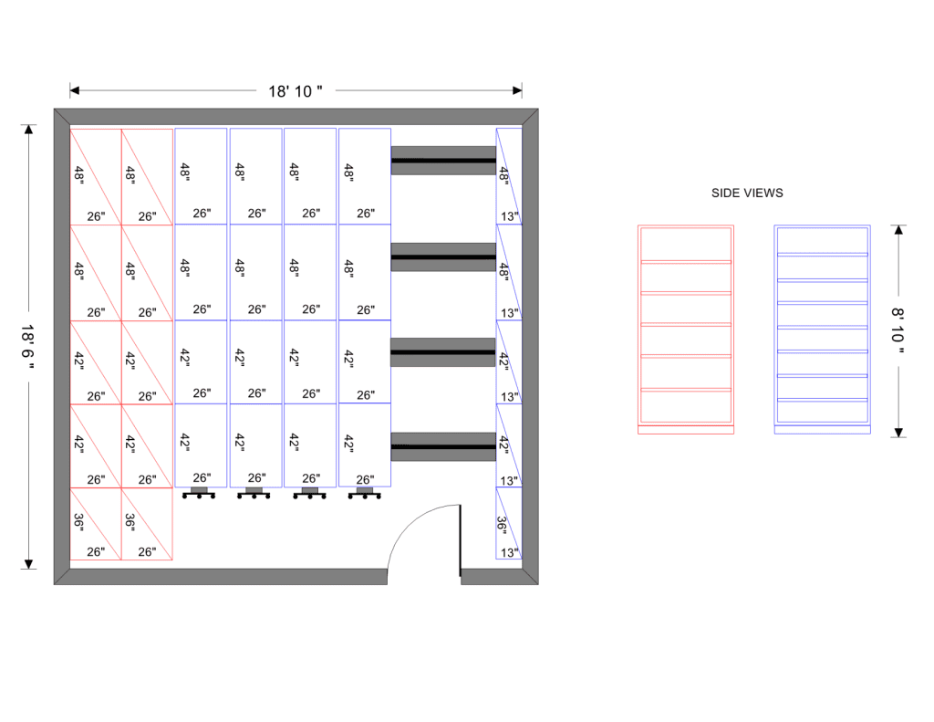 Mobile shelving layout drawing for a sheriff's office evidence storage room in Colorado Springs, Colorado