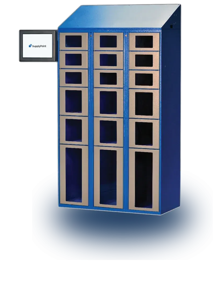 SupplyPoint Locker unit with clear-front compartments and control screen