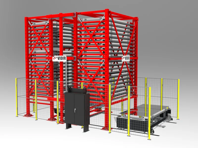 Vidir dual-tower sheet metal vertical lift system with 68 storage positions