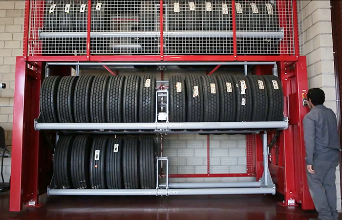 Vidir Tire Carousel installed near a mezzanine storage area