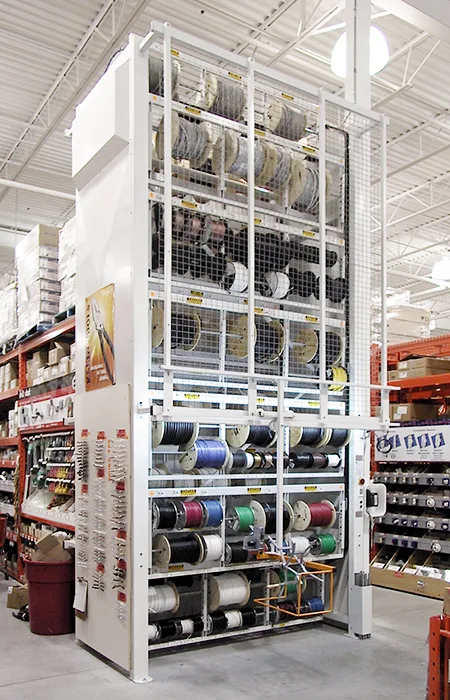 Vidir Wire Carousel installed at an electrical distributor with loaded wire bays