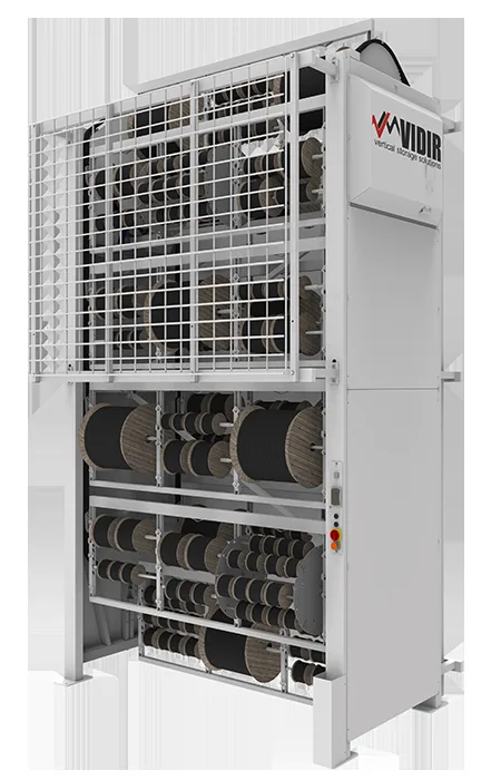 Vidir Wire Carousel loaded with cable spools behind its mesh guard