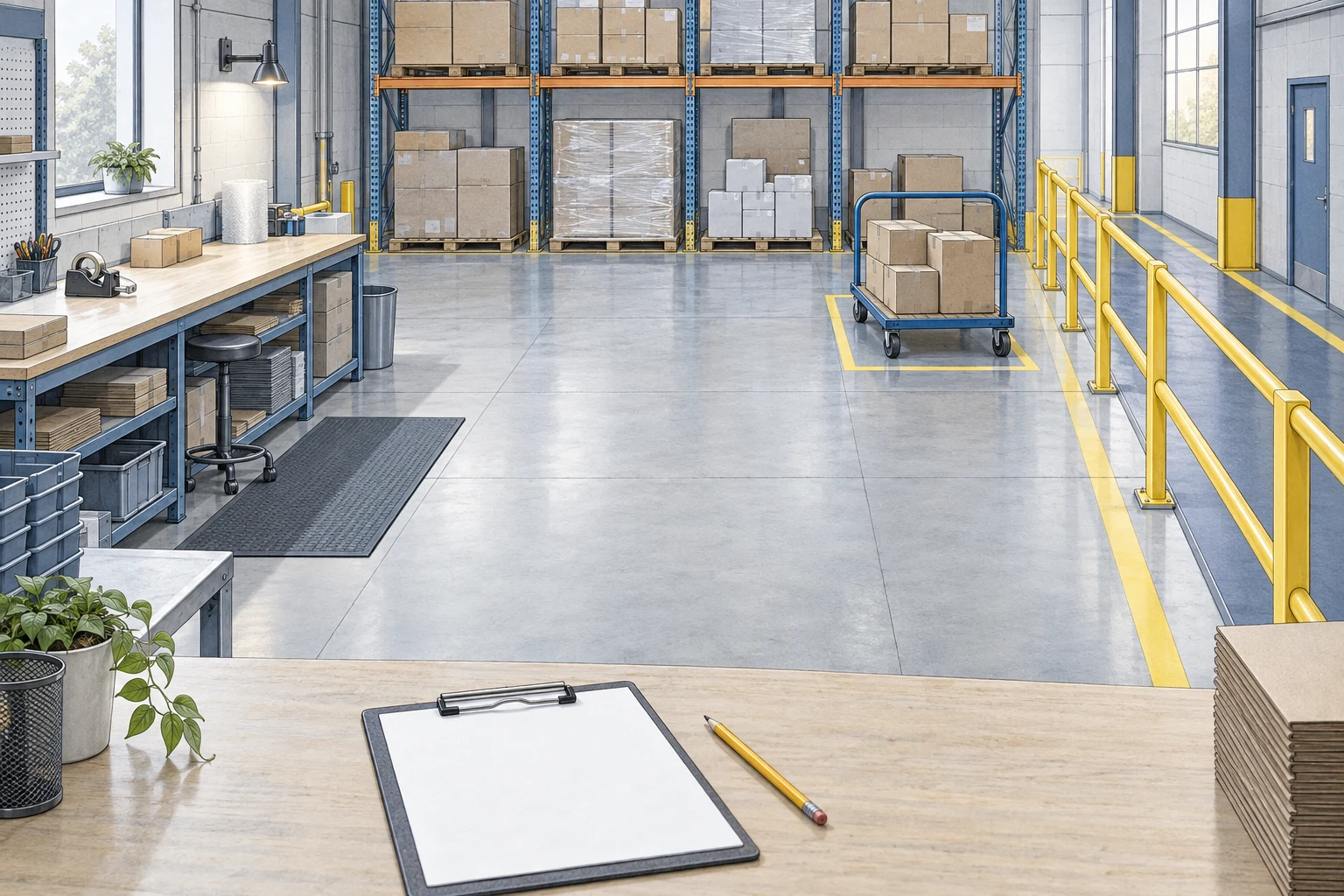 AI-generated warehouse-flow planning illustration