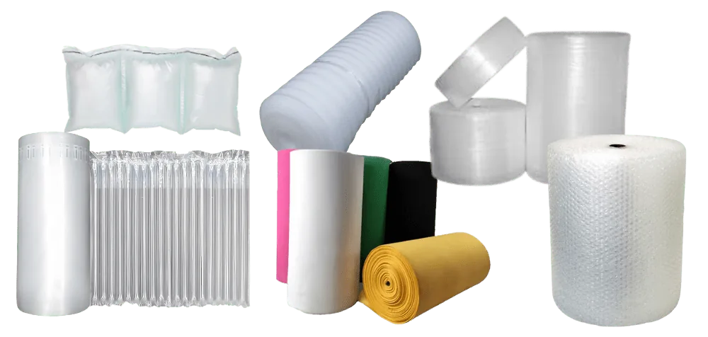 Bubble roll, foam sheets, air pillows and other protective void fill materials
