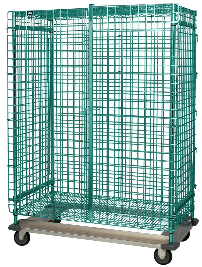 Quantum Security Unit, Mobile With Dolly Base, 48″W X 24″D X 70″H, Includes: (1) Top Shelf, (1) Bottom Shelf, (1) Security Panel Set (Includes Back And Sides), (1) Pair Of Security Panel Doors, And (4) Posts, (4) Plate Casters: (2) Rigid And (2) Swivel With Brakes, Green Epoxy Antimicrobial Finish, NSF, Shipped Kd