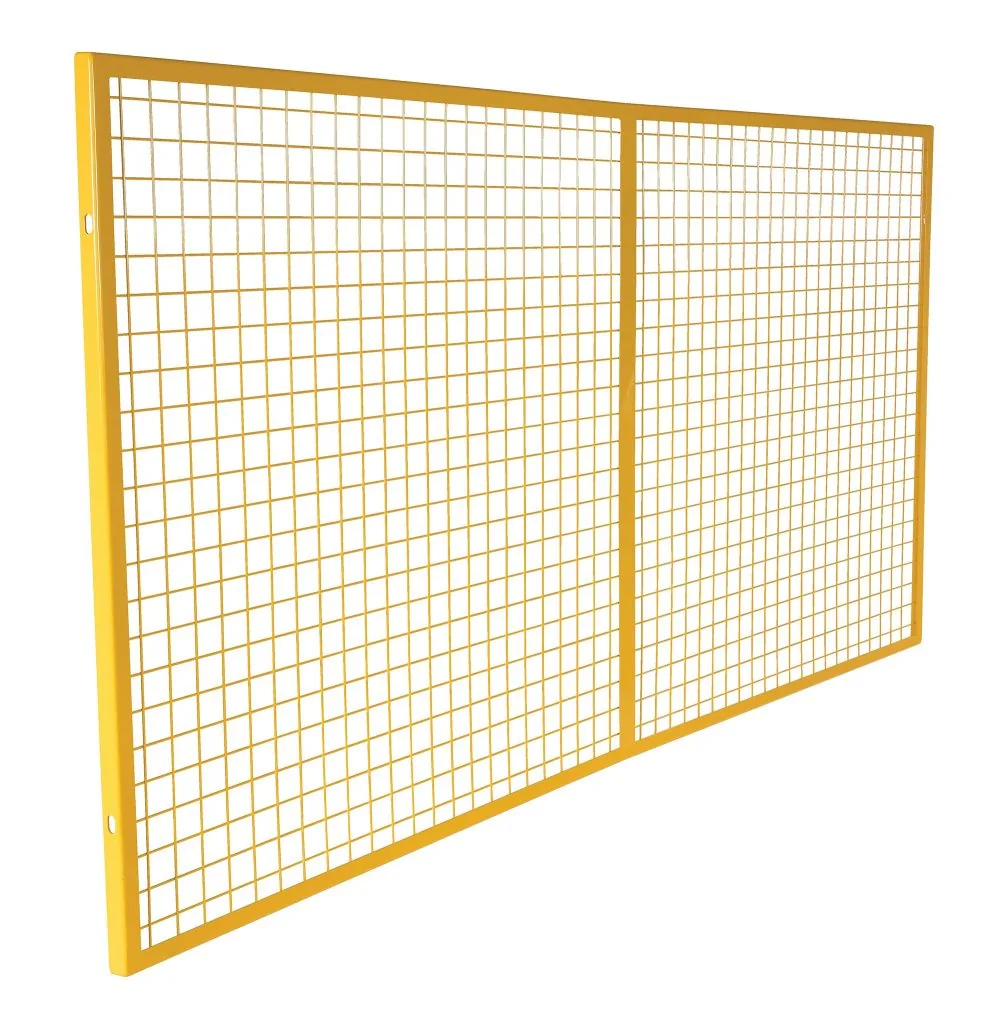 Vestil pallet rack back guard, yellow framed wire mesh rack backing panel