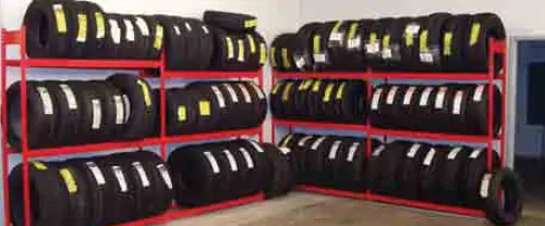 Equipto V-Grip tire rack loaded with tires