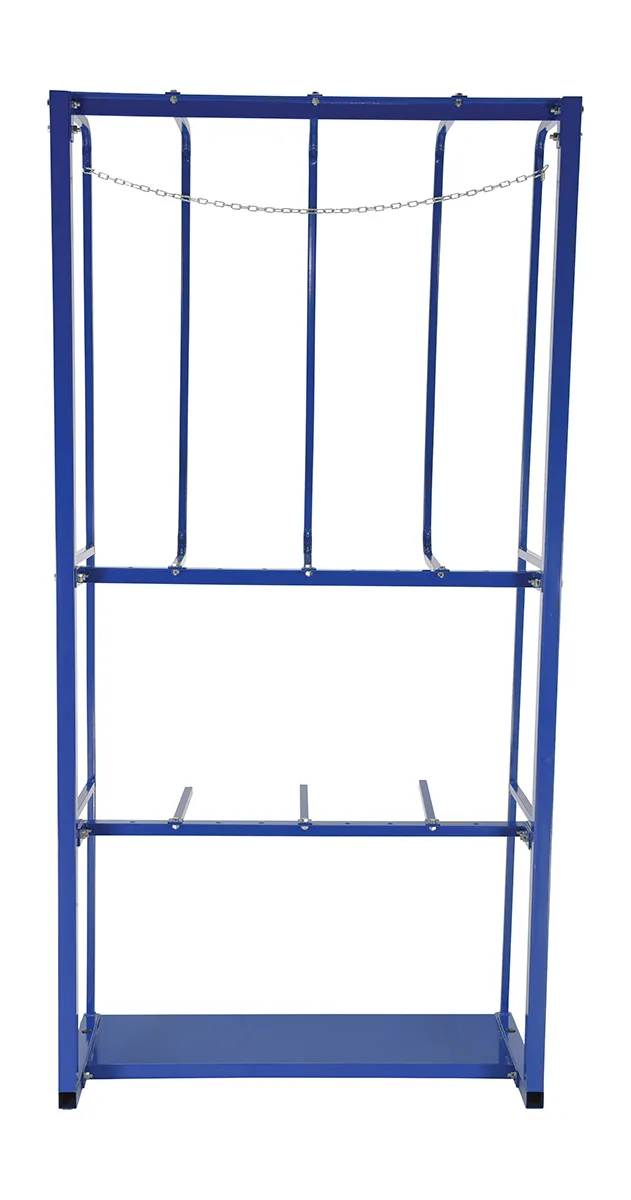 Vestil expandable vertical bar rack starter unit with tall bays, adjustable dividers and a steel floor pan