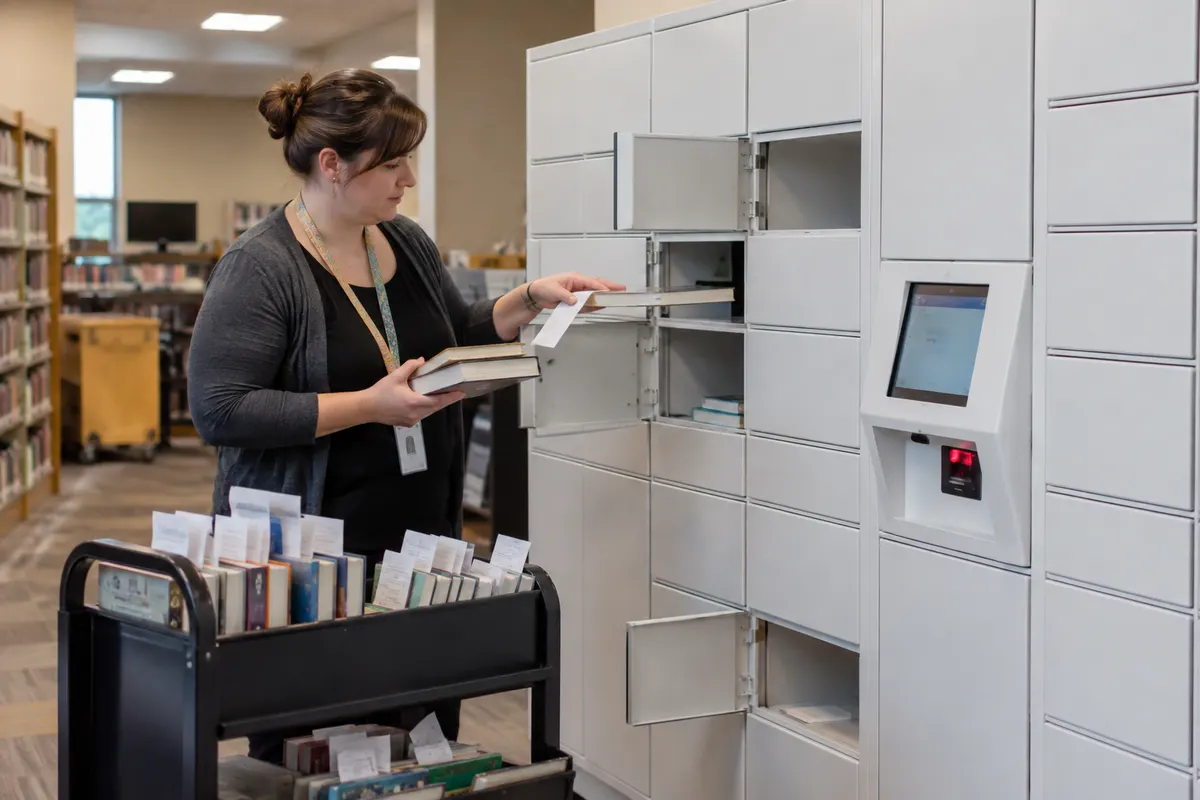 Library staff member loading=