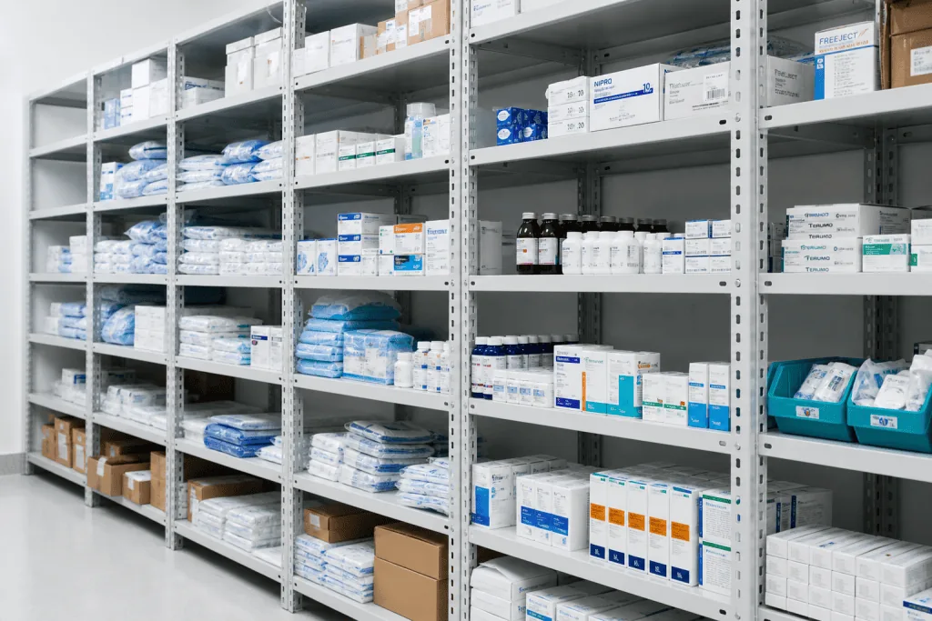Boltless shelving for medical supply storage