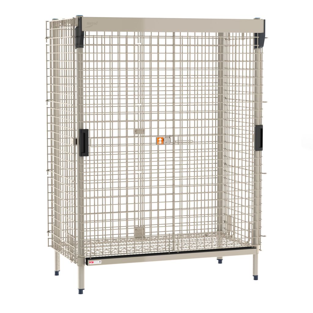 MetroMax stationary security shelving unit with SlideSecure door