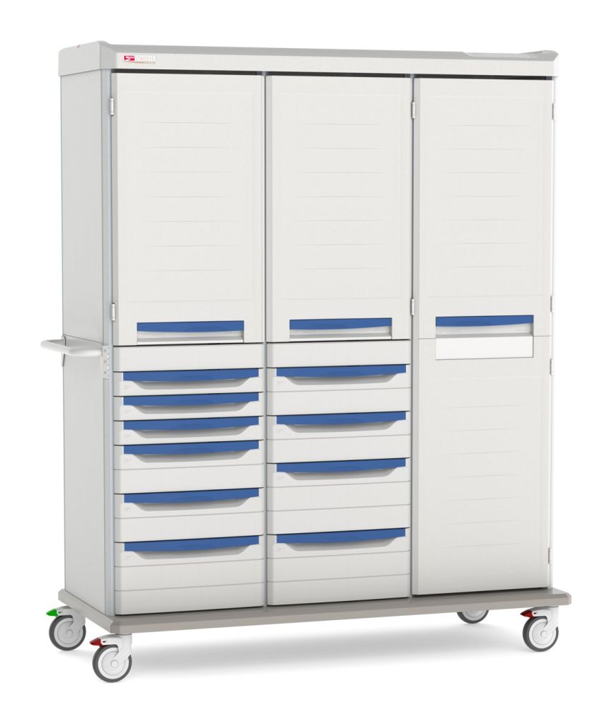 Metro Starsys triple-wide mobile supply cabinet with drawers and doors