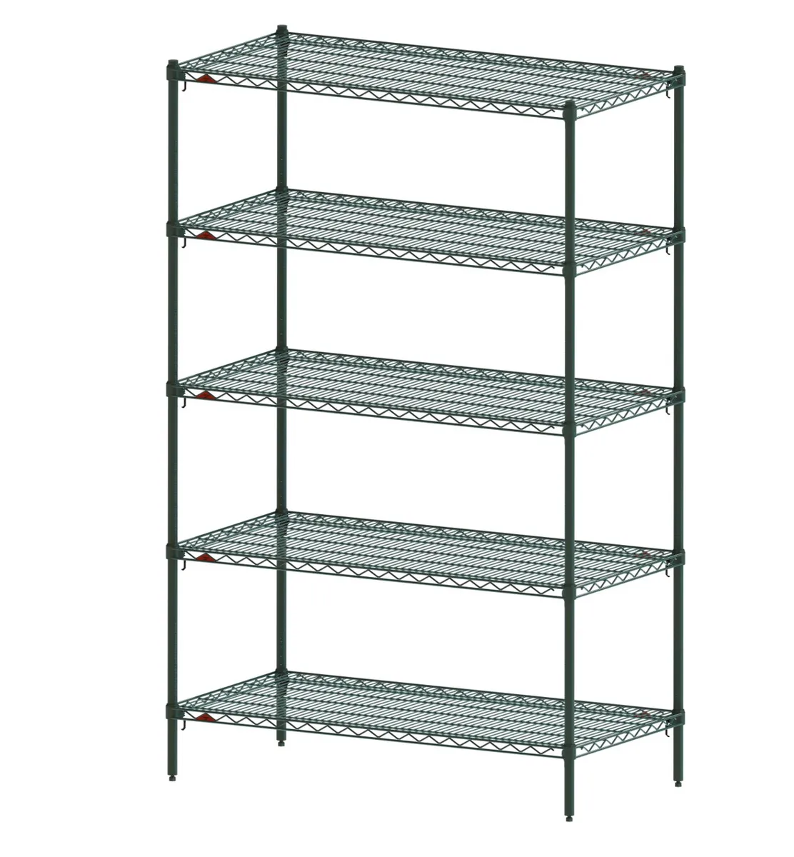 Metro Super Adjustable Super Erecta five-shelf wire shelving unit in Metroseal green epoxy