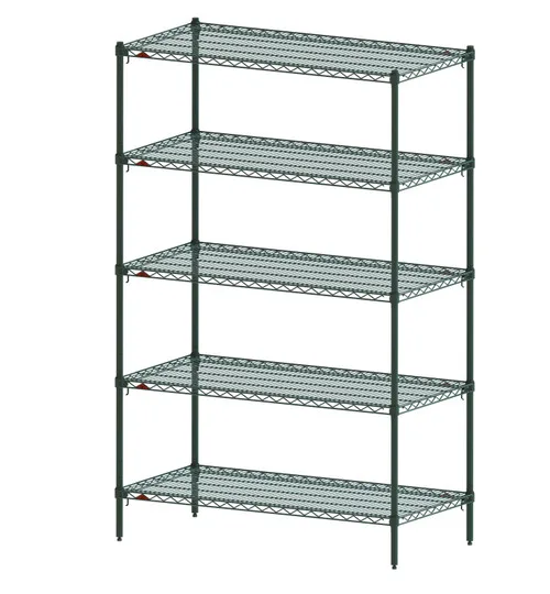 Metro Super Erecta wire shelving unit in green Metroseal epoxy finish with five shelves