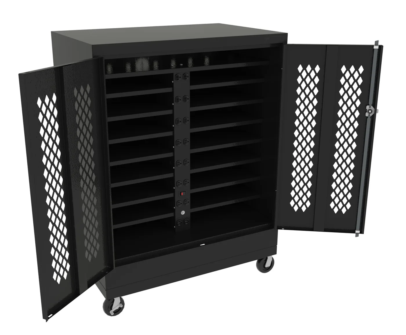 Tennsco 42″ High Laptop Charging Station with Casters – Assembled, Black