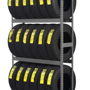 Tennsco single-entry tire rack starter unit, 60 inches wide by 84 inches high, loaded with tires