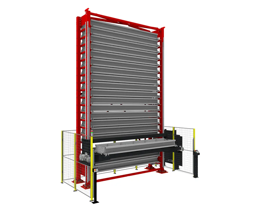 Vidir Bar Stock VLS single tower with a bar stock carrier lowered to the guarded loading=
