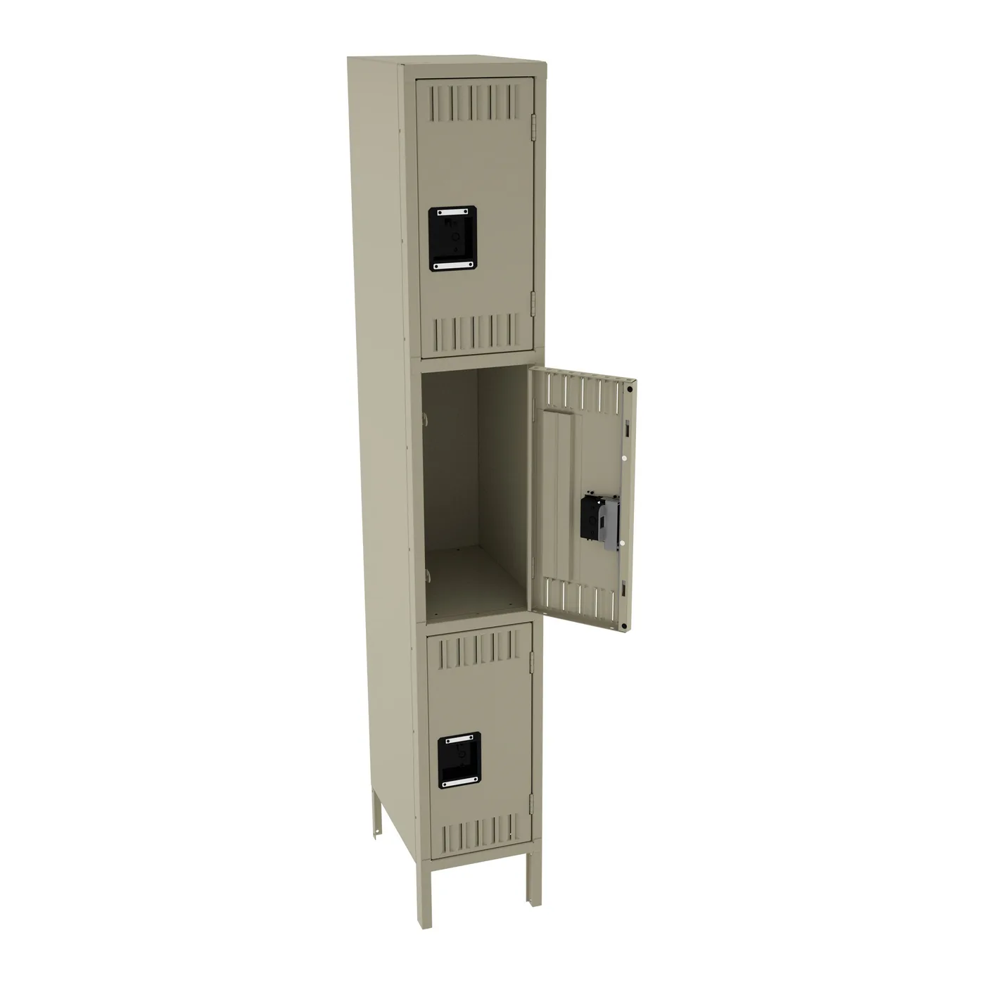 Tennsco 12" W One-Wide Assembled Triple Tier Locker With Legs, Sand - TO-TTS-121824-1-SND